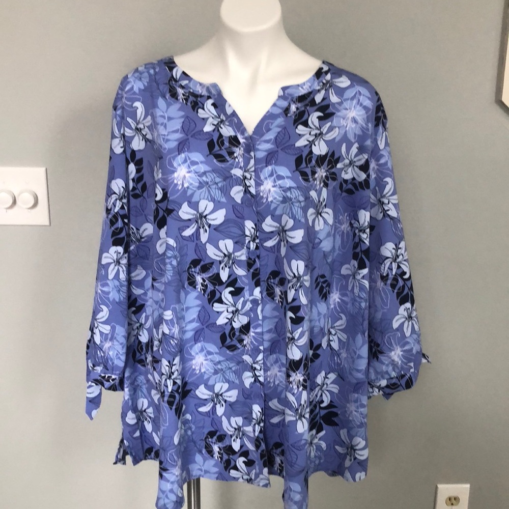 Catherines 3X button-up floral blouse tunic top